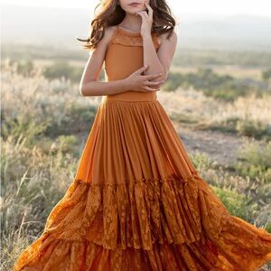 Joyfolie Marigold Tier Lace Ruffle Dress Halter Burnt Orange Girl Size 10 NEW